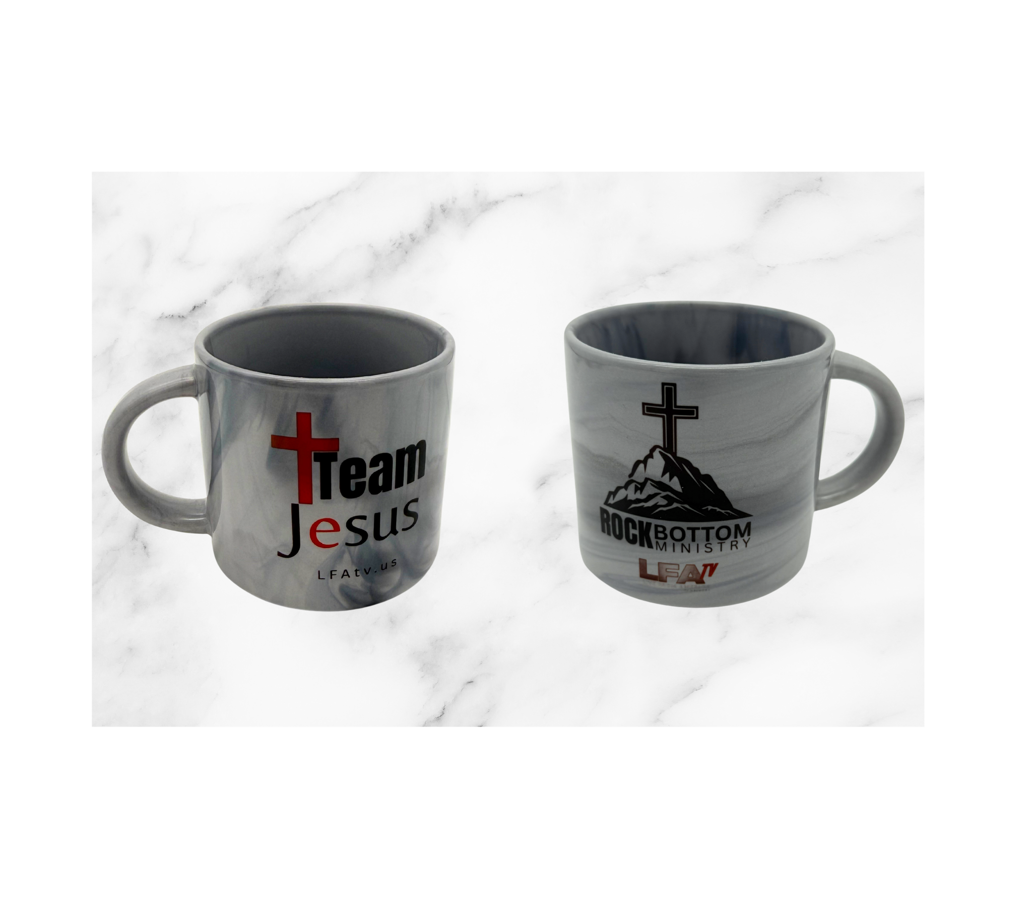 Gray Marble Ceramic  Coffee Mug  12 oz - Team Jesus - Rock Bottom